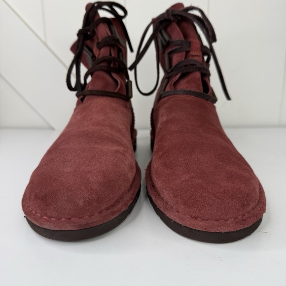 Ugg Elvi Unlined Red Clay Suede Boots Women's Size 9 US Lace Up Ankle Oxblood - Picture 3 of 11